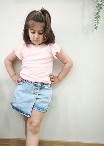 H&M Kız Çocuk ribanalı şifon kollu t-shirt