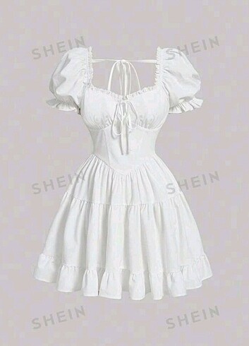 SHEIN MOD Solid Tie Front Ruffle Hem Dress (SHEIN Elbise)