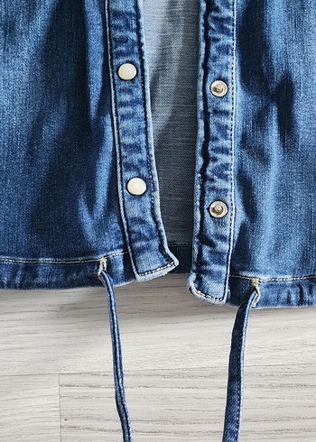 38 Beden Düğmeli Koyu Mavi Kadın Denim Ceket