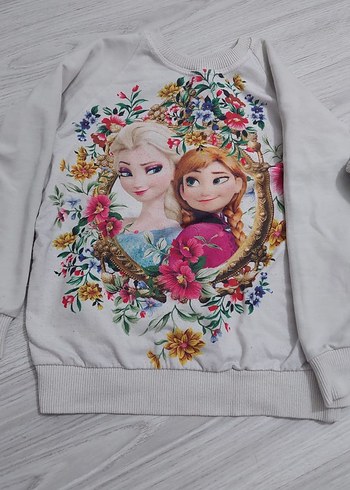 5 Yaş Beden Kız Çocuk Gri Baskılı ve Triko Sweatshirt