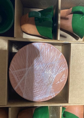 Bej ve yeşil bohem seramik kupa seti - Görsel 2