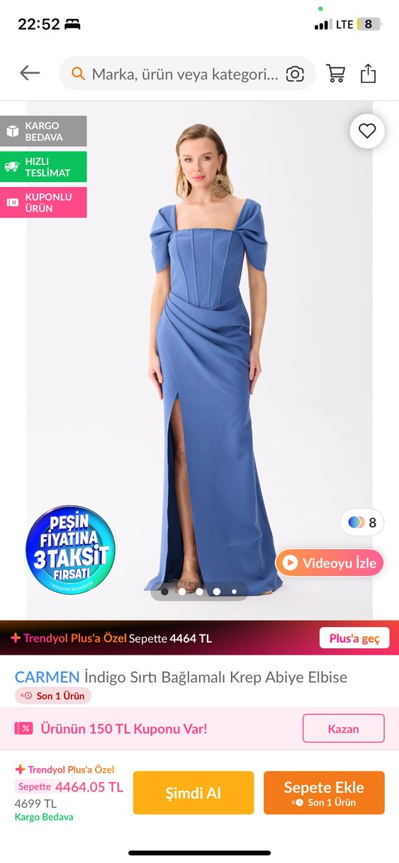 Mavi İşlemeli Uzun Kadın Abiye Elbise - Görsel 2