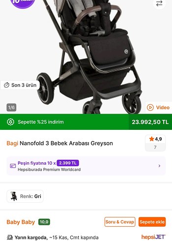 Bagi Nanofold 3 Açık Gri Travel Sistem Bebek Arabası - Görsel 2