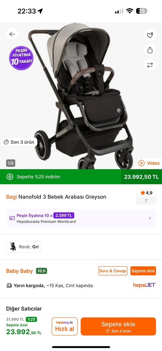 Bagi Nanofold 3 Açık Gri Travel Sistem Bebek Arabası - Görsel 2