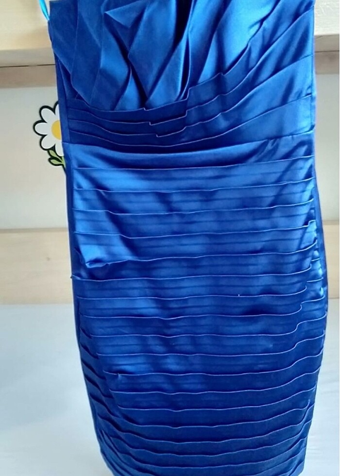 Mavi kısa saten abiye - Görsel 2