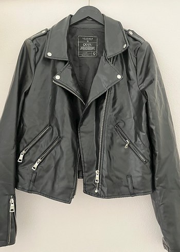 Kadın Siyah Deri Biker Ceket - Görsel 2