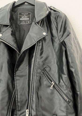 Kadın Siyah Deri Biker Ceket - Görsel 4