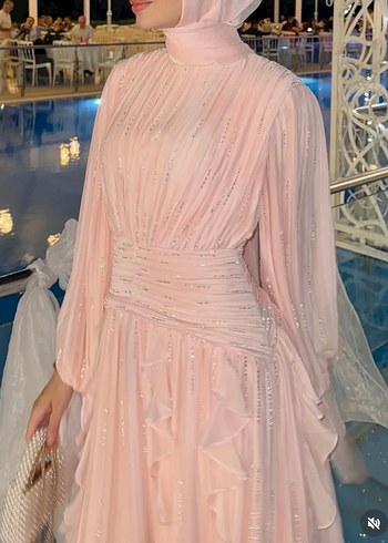 Pudra Pileli Uzun Abiye Elbise - Görsel 2