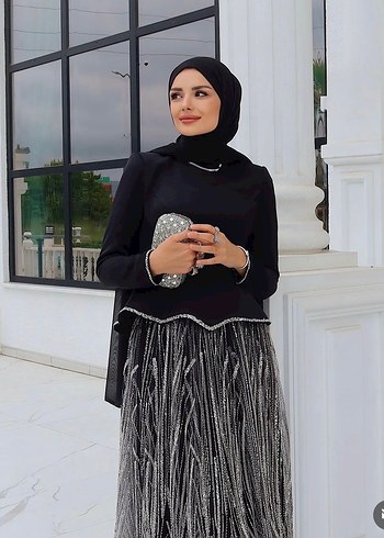 Siyah Drapeli Uzun Abiye Elbise - Görsel 3