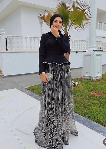 Siyah Drapeli Uzun Abiye Elbise - Görsel 2