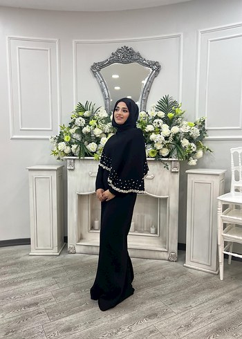 İnci Detaylı Siyah Kadın Şal - Görsel 3