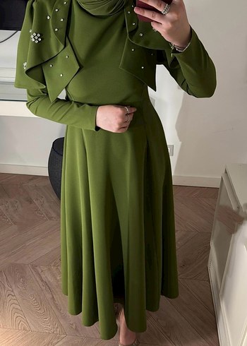 Nakışlı, Uzun Kollu, Straplez Kadın Abiye Elbise - Görsel 4