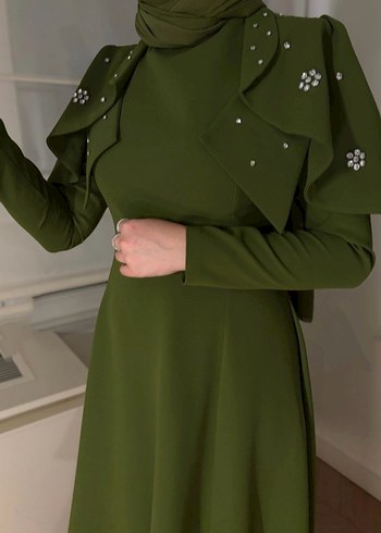 Nakışlı, Uzun Kollu, Straplez Kadın Abiye Elbise - Görsel 2