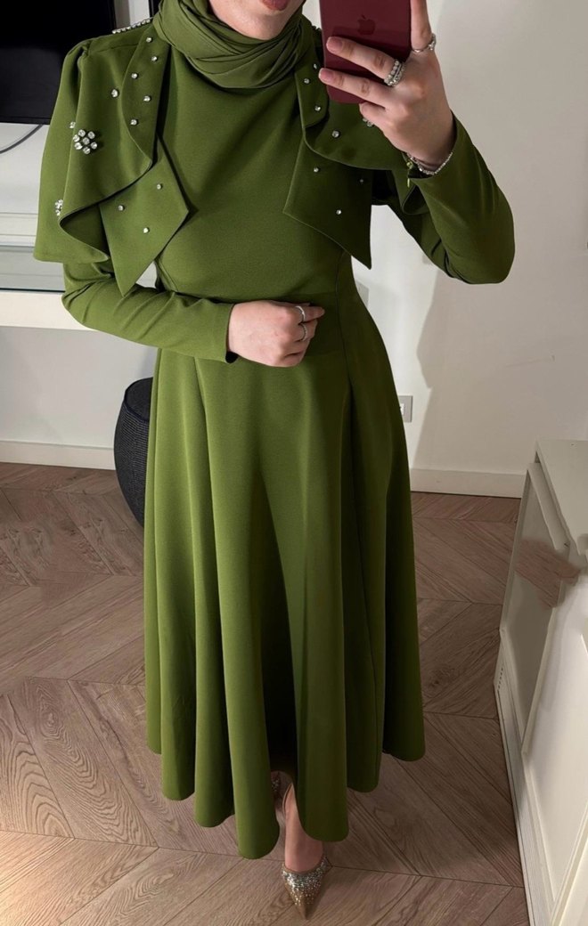 Nakışlı, Uzun Kollu, Straplez Kadın Abiye Elbise - Görsel 4