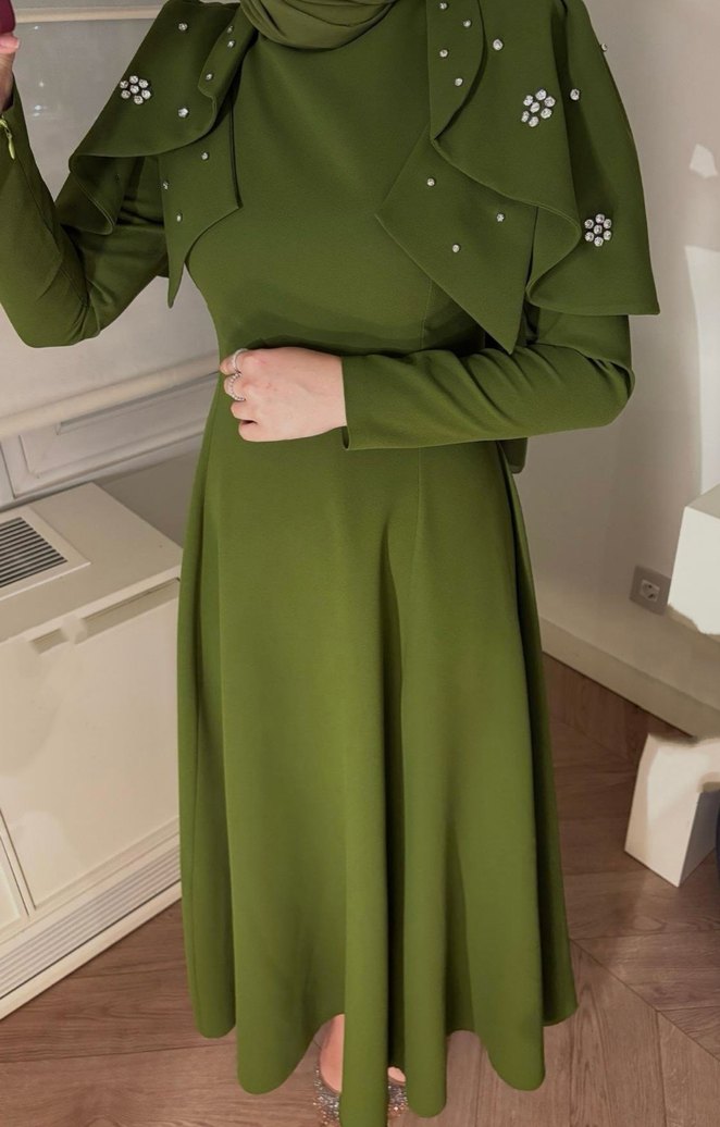 Nakışlı, Uzun Kollu, Straplez Kadın Abiye Elbise - Görsel 3