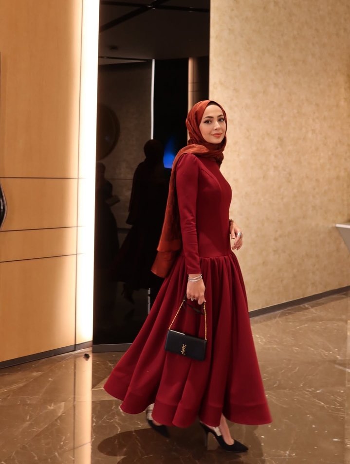 Bordo Uzun Kollu Modern Klasik Elbise - Görsel 5