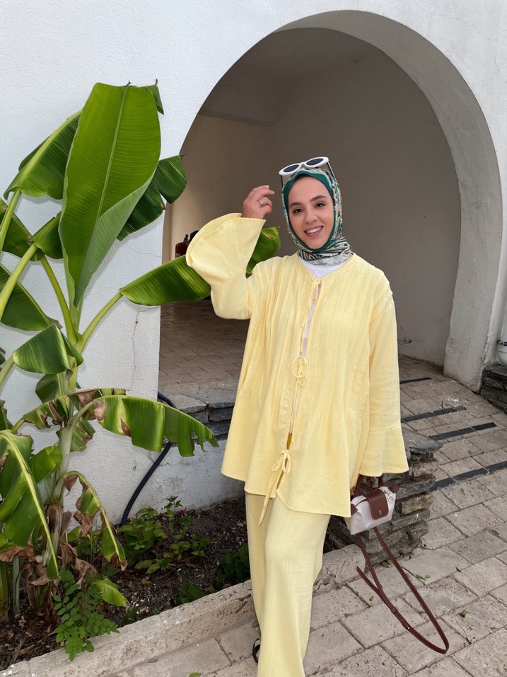 Uzun Kollu Sarı Bohem Salaş Tunik - Görsel 5