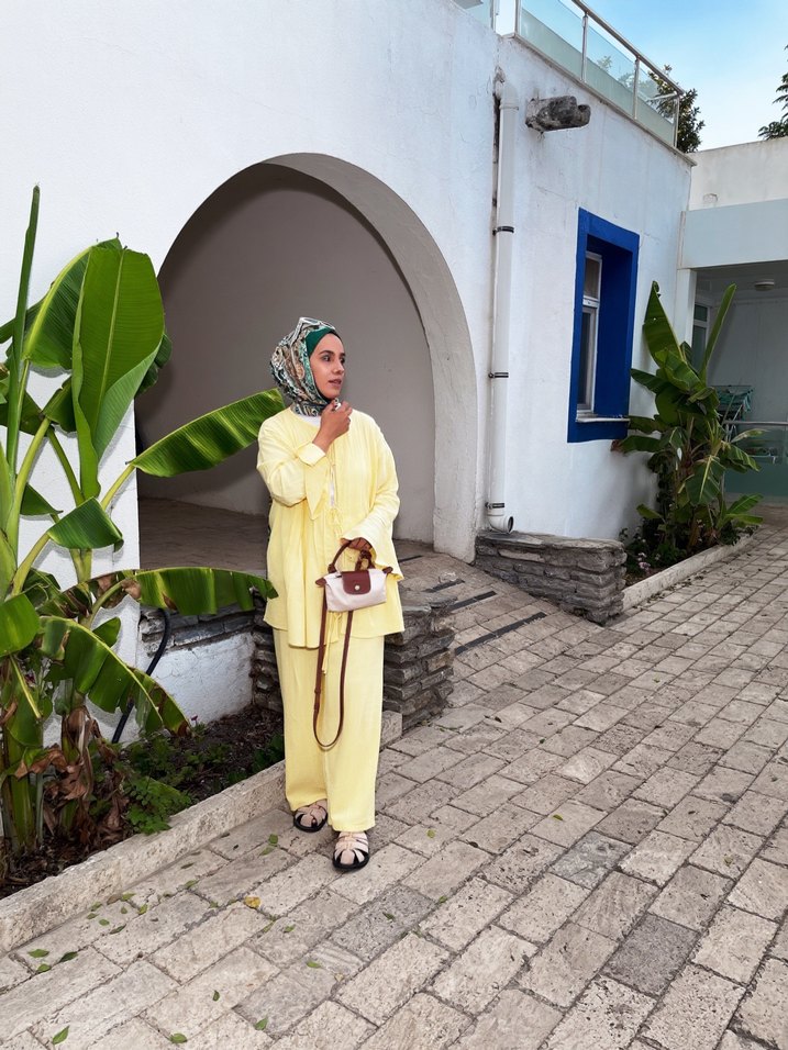 Uzun Kollu Sarı Bohem Salaş Tunik - Görsel 4