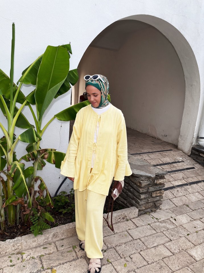 Uzun Kollu Sarı Bohem Salaş Tunik - Görsel 2