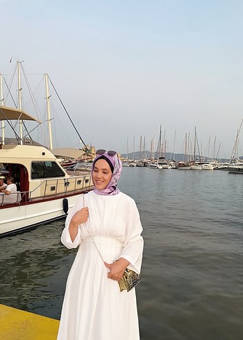 Uzun Beyaz Bohem Etnik Desenli Kadın Elbise - Görsel 2