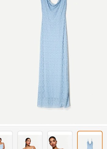 Bershka Mavi Dantelli Uzun İnce Askılı Elbise