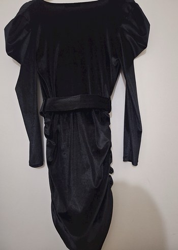 Siyah gece elbisesi simli kumaş - Görsel 3