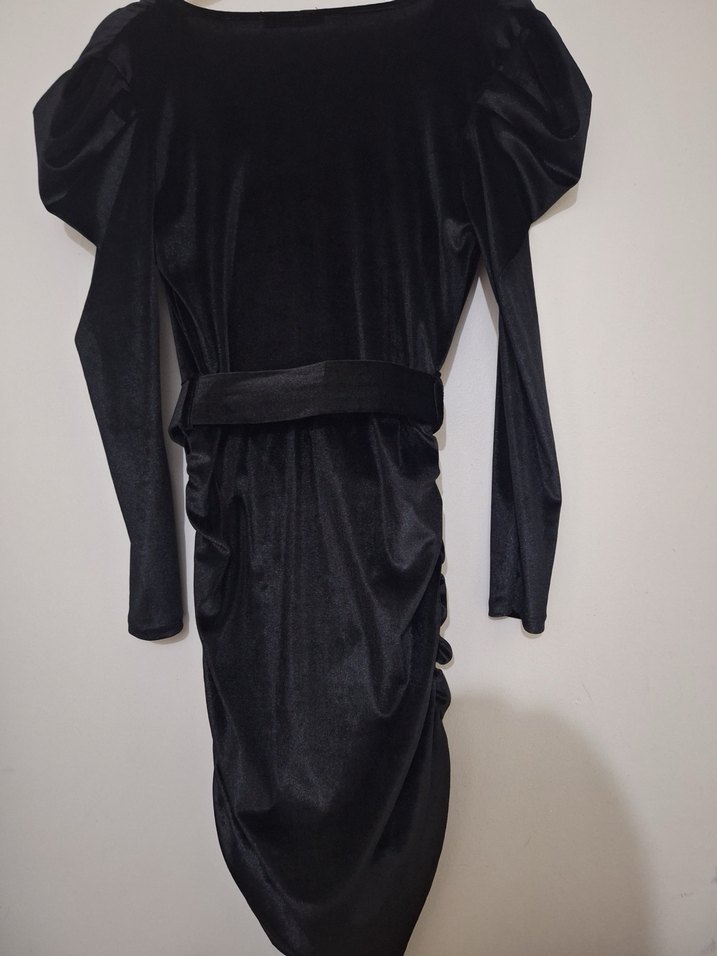 Siyah gece elbisesi simli kumaş - Görsel 3