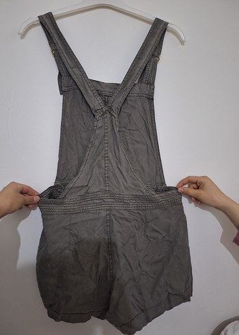 Gri Keten Askılı Kısa Tulum - Görsel 2