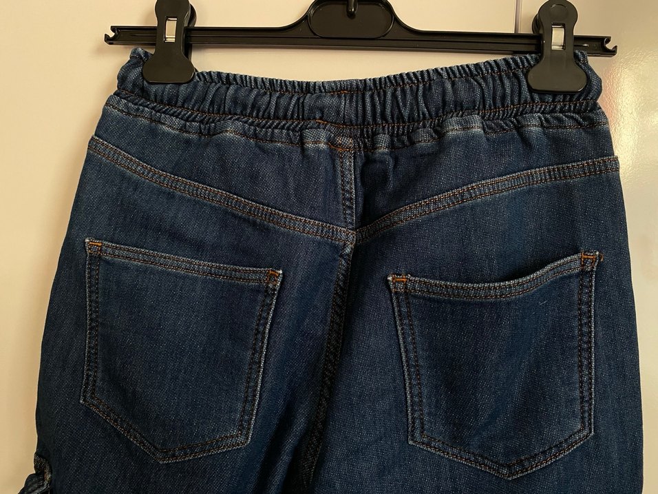 Kadın Lacivert Kemerli Bol Kesim Midi Kot Pantolon - Görsel 4