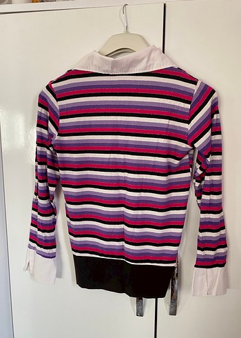 Mor Çizgili Uzun Kollu Kadın Kazak - Görsel 3