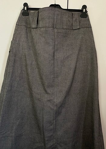 Düğmeli Gri Uzun Keten Kadın Etek - Görsel 3