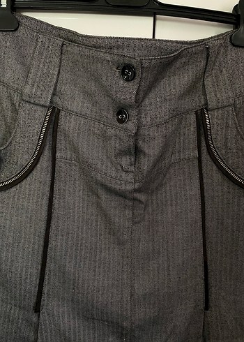 Düğmeli Gri Uzun Keten Kadın Etek - Görsel 2