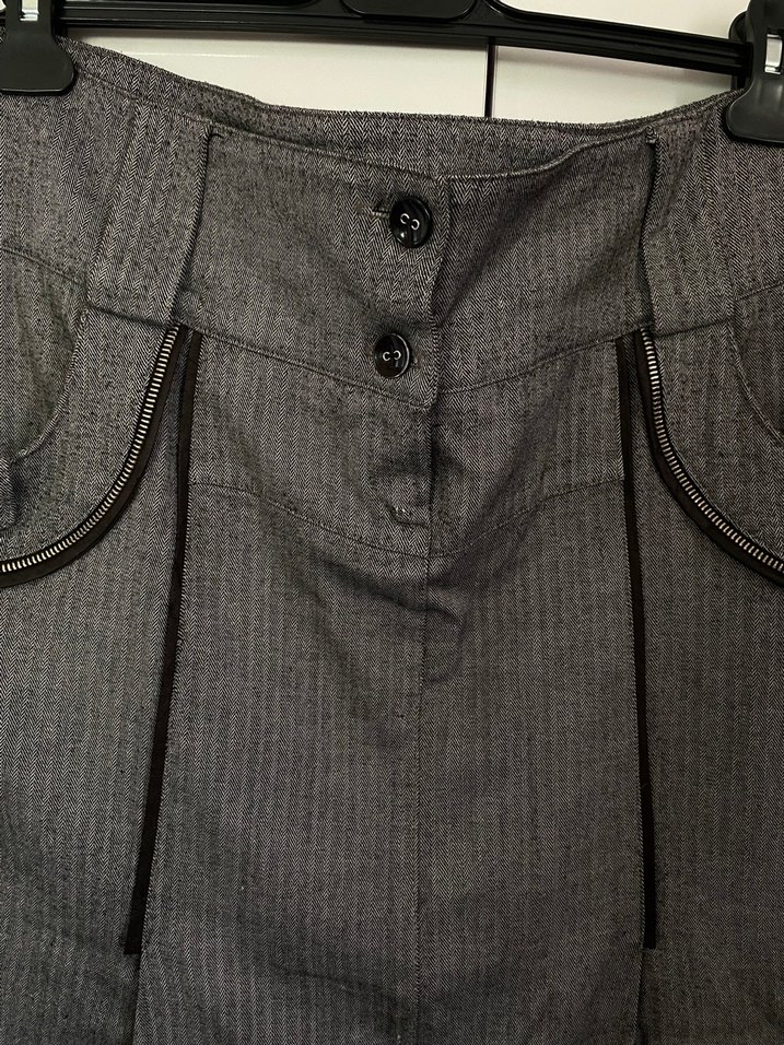 Düğmeli Gri Uzun Keten Kadın Etek - Görsel 2