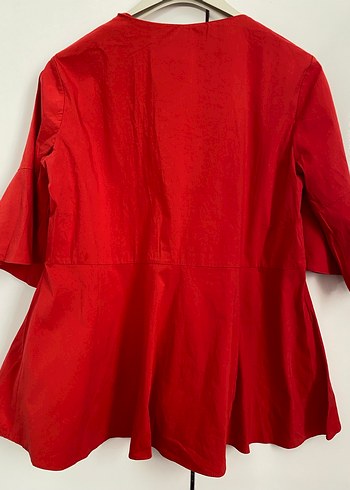 Kadın Kırmızı Pamuklu Düğmeli Bluz - Görsel 3
