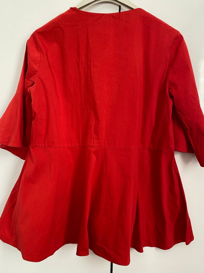 Kadın Kırmızı Pamuklu Düğmeli Bluz - Görsel 3
