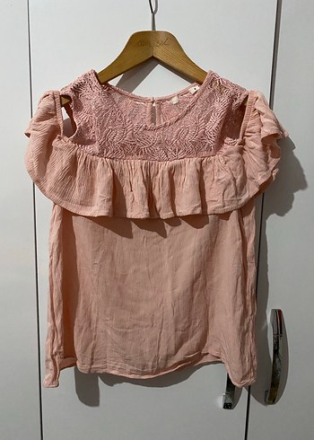 Pembe Renk Volanlı Kolsuz Kadın Bluz - Görsel 2