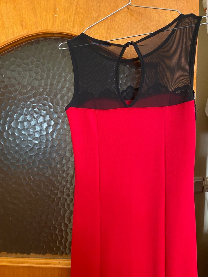 Kırmızı Nakışlı Uzun Abiye Elbise - Görsel 3