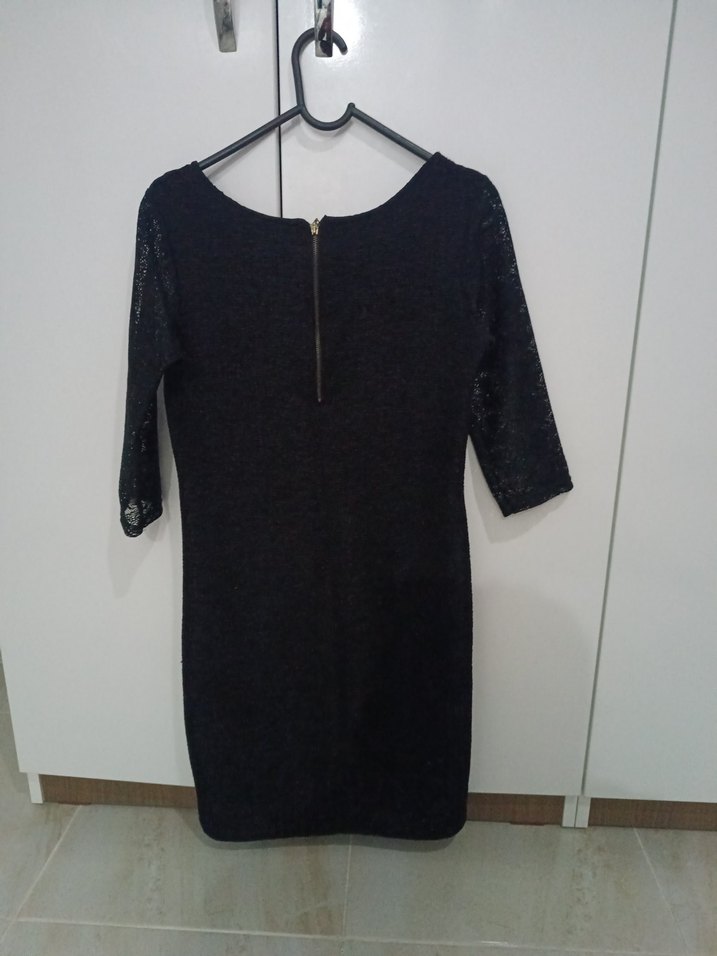 Dantel Detaylı Siyah Midi Elbise - Görsel 5