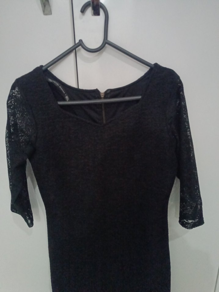 Dantel Detaylı Siyah Midi Elbise - Görsel 2