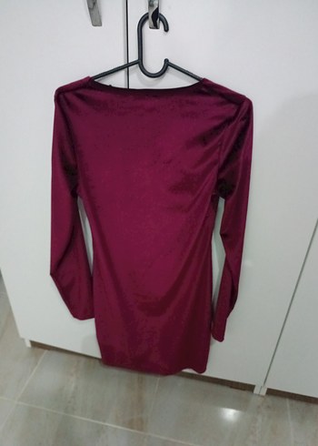 Bordo Drapeli V Yaka Midi Elbise - Görsel 4