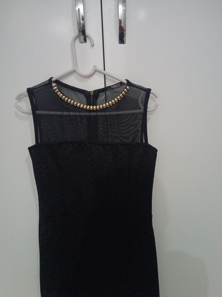 Zincir Detaylı Siyah Midi Elbise - Görsel 5