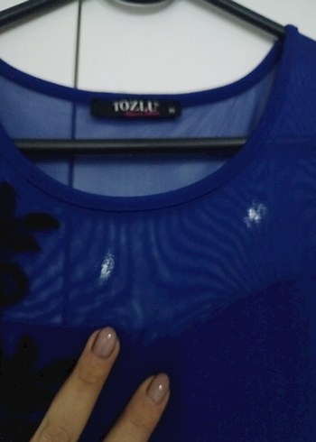 Lacivert Uzun Drapeli Kolsuz Abiye Elbise - Görsel 7