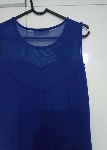 Lacivert Uzun Drapeli Kolsuz Abiye Elbise - Görsel 4