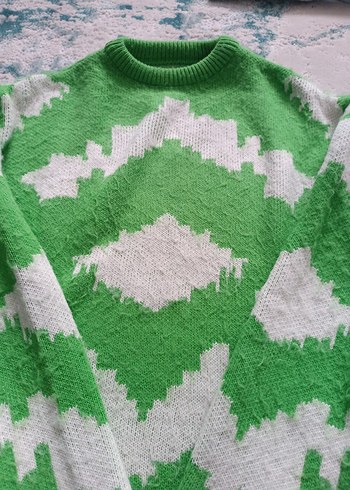 Renkli Bağlama Desenli Örgü Kadın Kazak - Görsel 2