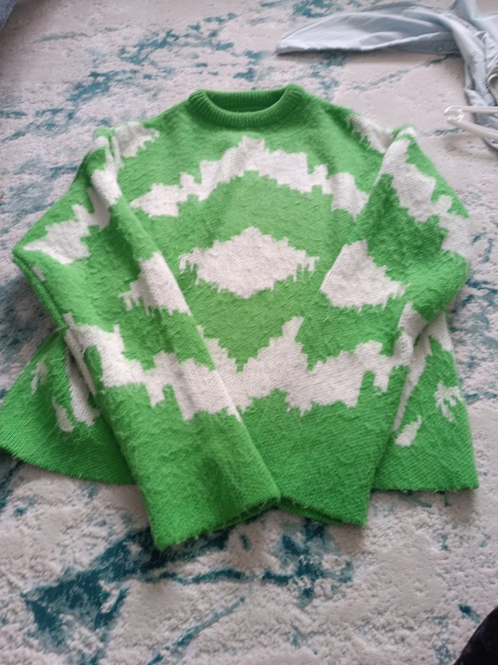 Renkli Bağlama Desenli Örgü Kadın Kazak - Görsel 3