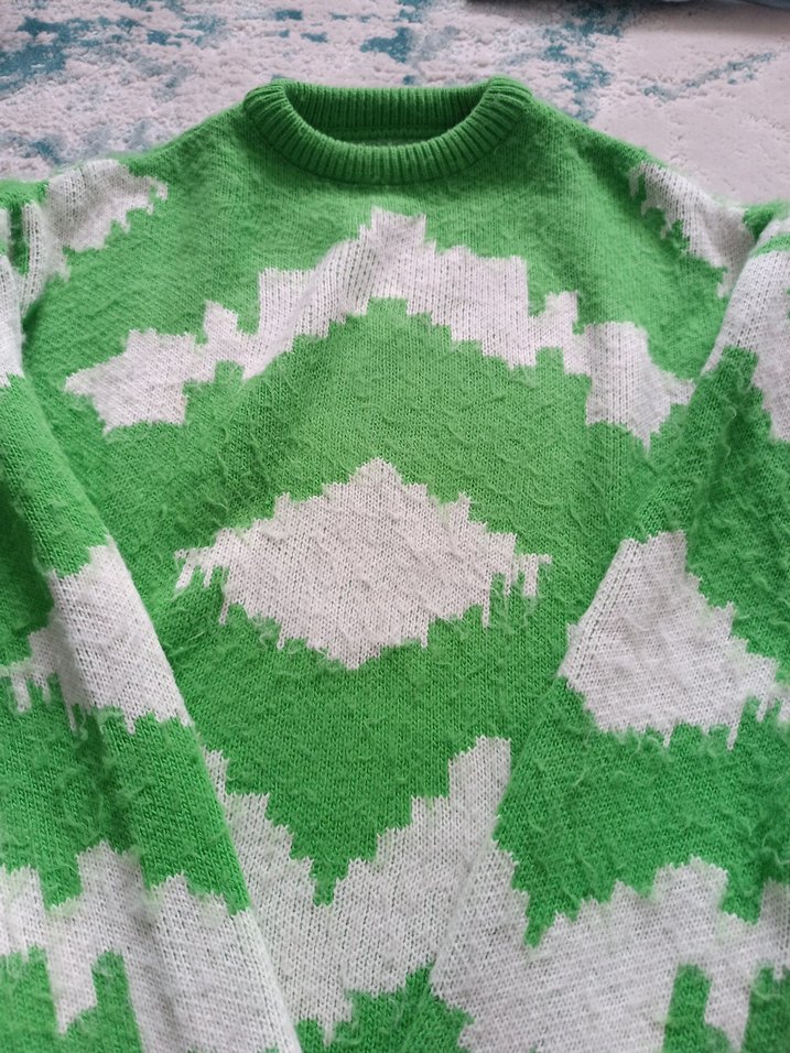 Renkli Bağlama Desenli Örgü Kadın Kazak - Görsel 2