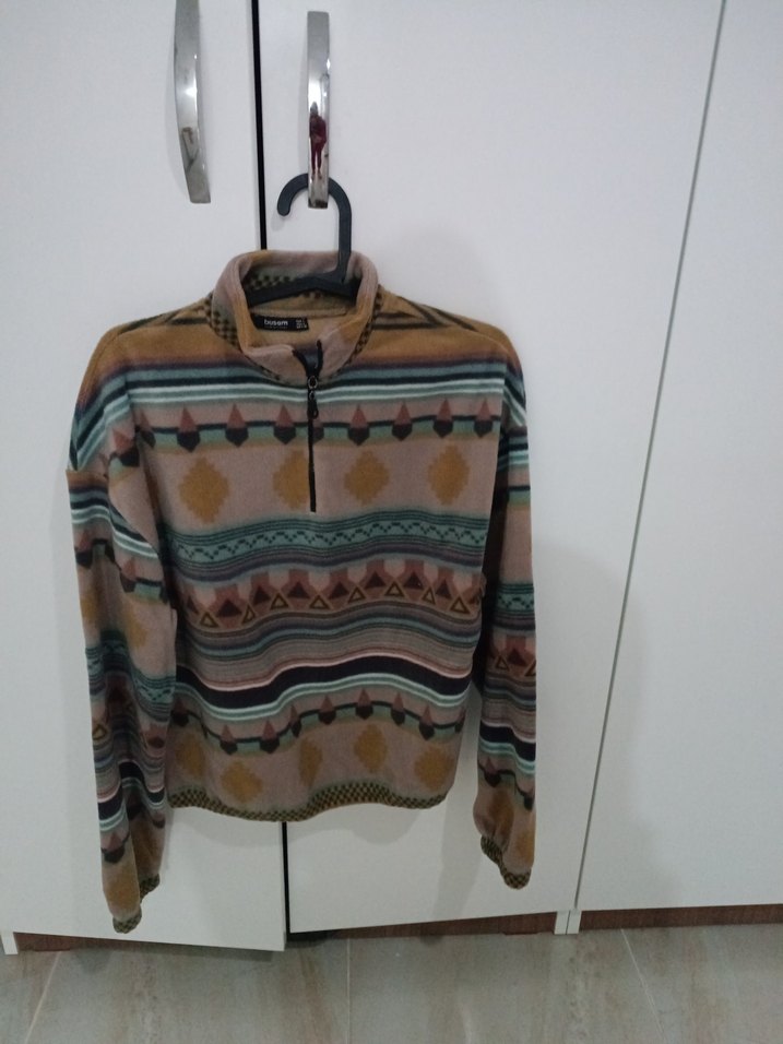Kadın Çok Renkli Örgü Desenli Sweatshirt - Görsel 2