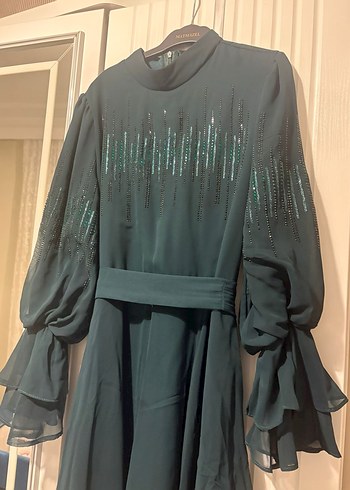 Yeşil Nakışlı Uzun Bohem Kadın Abiye Elbise - Görsel 2