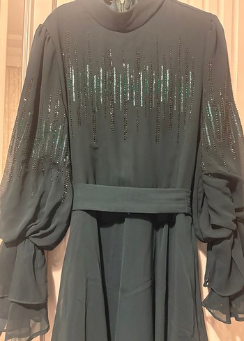 Yeşil Nakışlı Uzun Bohem Kadın Abiye Elbise - Görsel 3