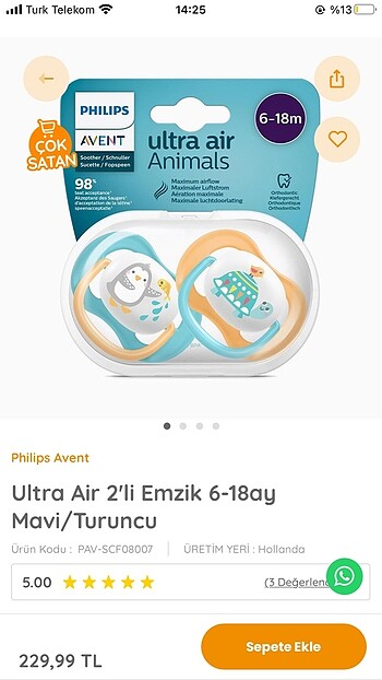Beden Phılps ultra air emzik 6-18 ay